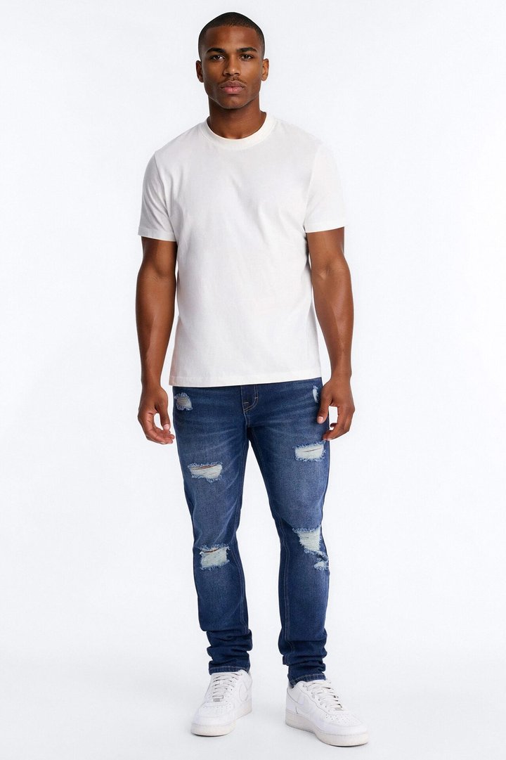 Essential Destroyed Skinny Stretch Jean - Dark Wash