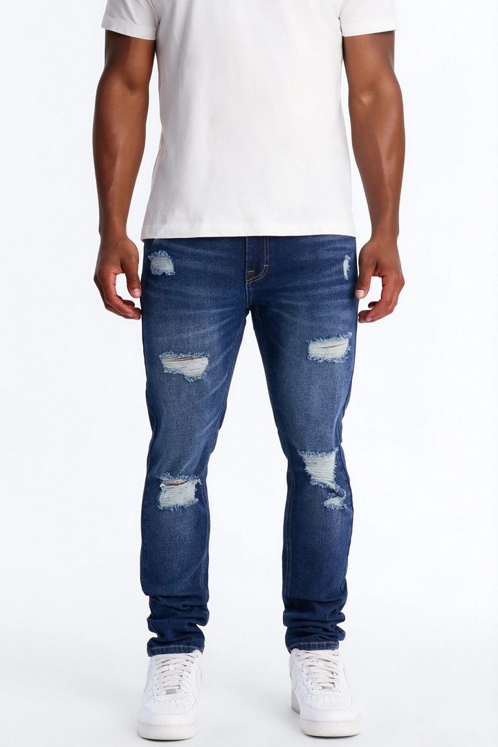 Essential Destroyed Skinny Stretch Jean - Dark Wash
