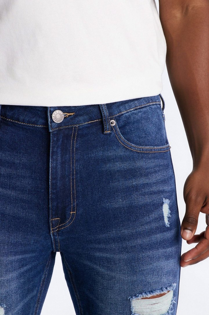 Essential Destroyed Skinny Stretch Jean - Dark Wash