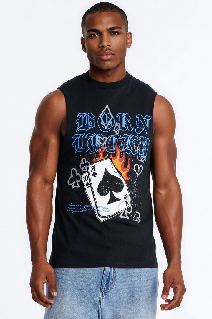 Born Lucky Muscle Tee - Black
