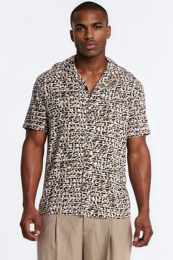 Shoreline Cuban Collar Button Up Shirt - Black