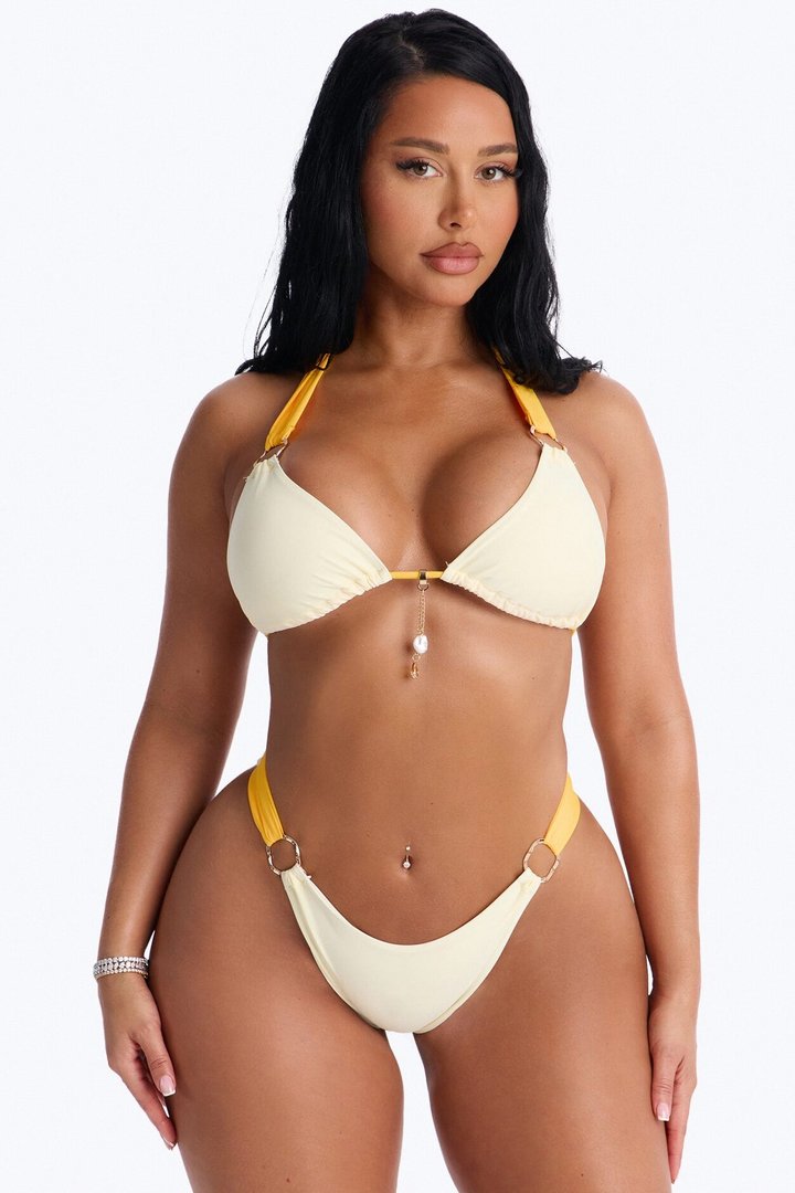 Beach Doll Charm O-Ring Contrast 2 Piece Bikini - Cream/combo