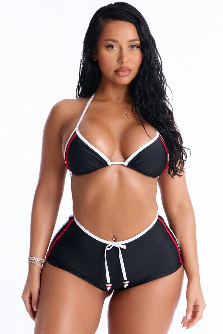 Just Can't Compete 2pc Boyshort Bikini - Black/Red