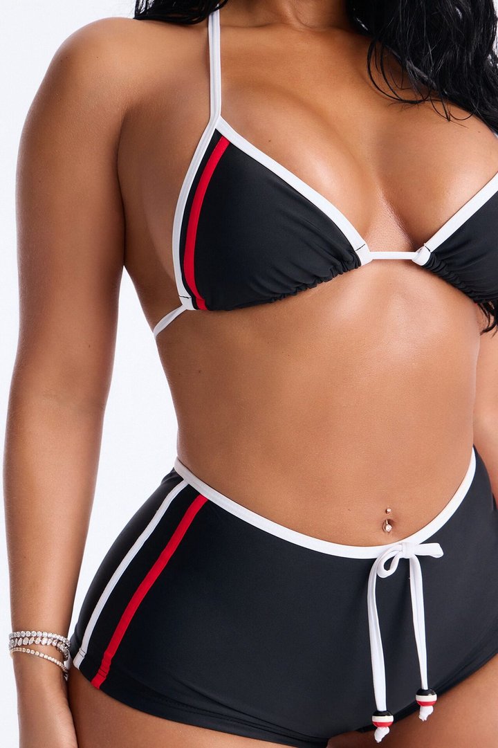 Just Can't Compete 2pc Boyshort Bikini - Black/Red