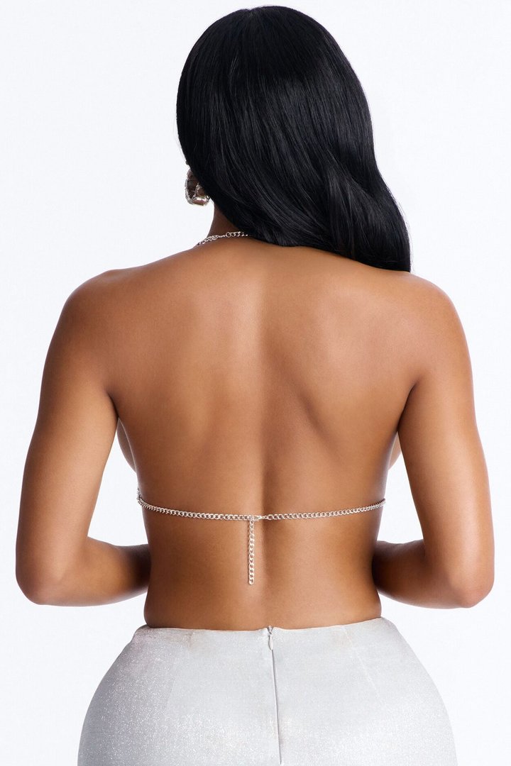 Crystal Ball Rhinestone Embellished Bra Top - Silver