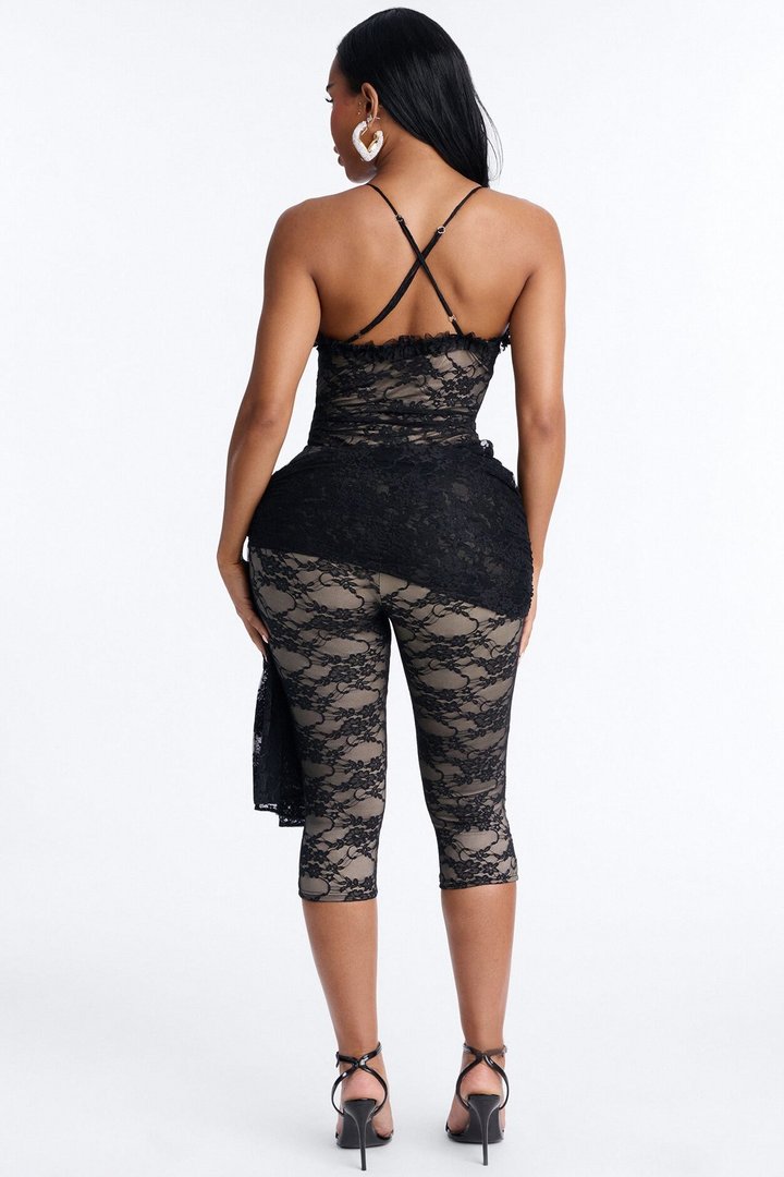 Ariella Lace Bodysuit Capri Set - Black