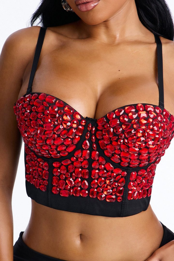 Cosmic Heat Rhinestone Embellished Corset - Red