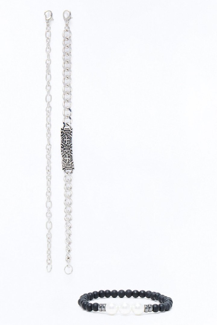 Monochrome Authority Bracelet Set - Silver