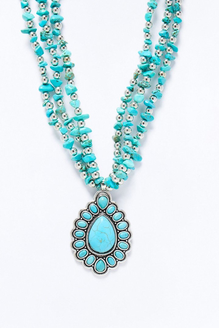 Country Girl Charm Jeweled Necklace - Turquoise