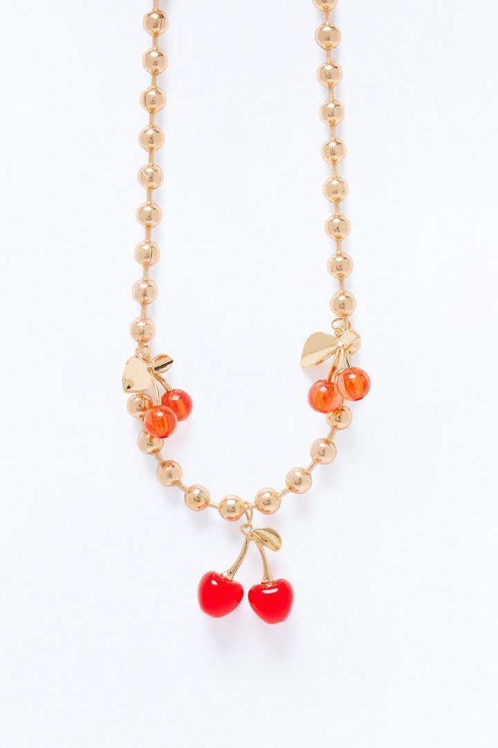 Cherry Sorbet Charm Necklace - Gold/Red