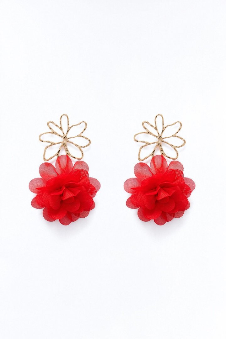 Love You So Ruffle Drop Earrings - Gold/Red