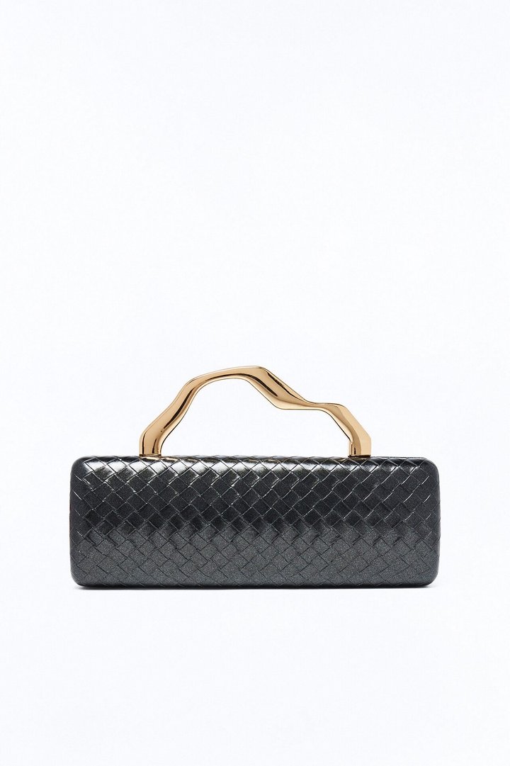Deco Woven Faux Leather Clutch - Black