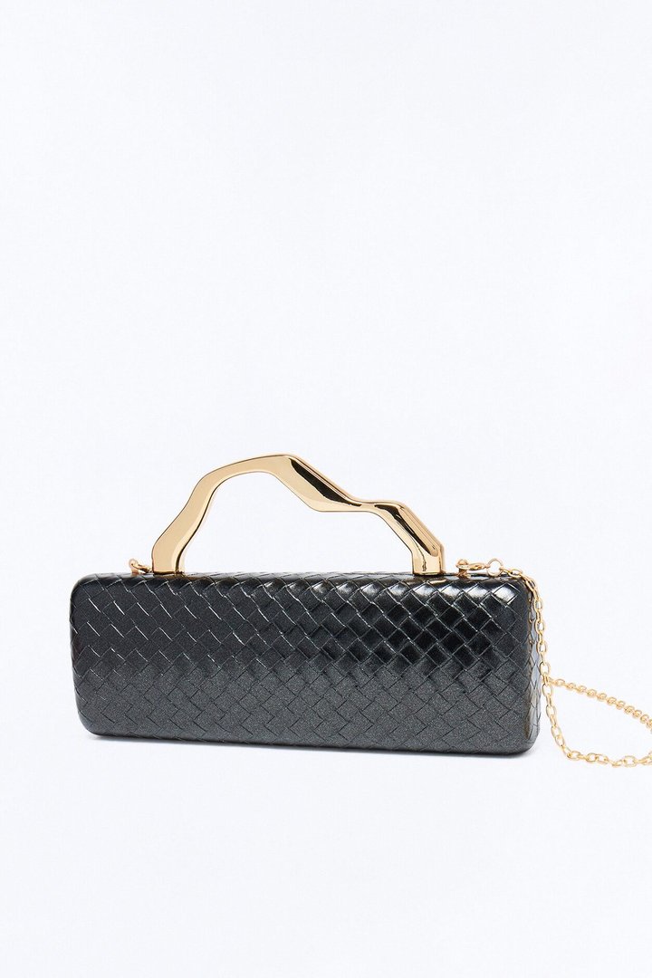 Deco Woven Faux Leather Clutch - Black