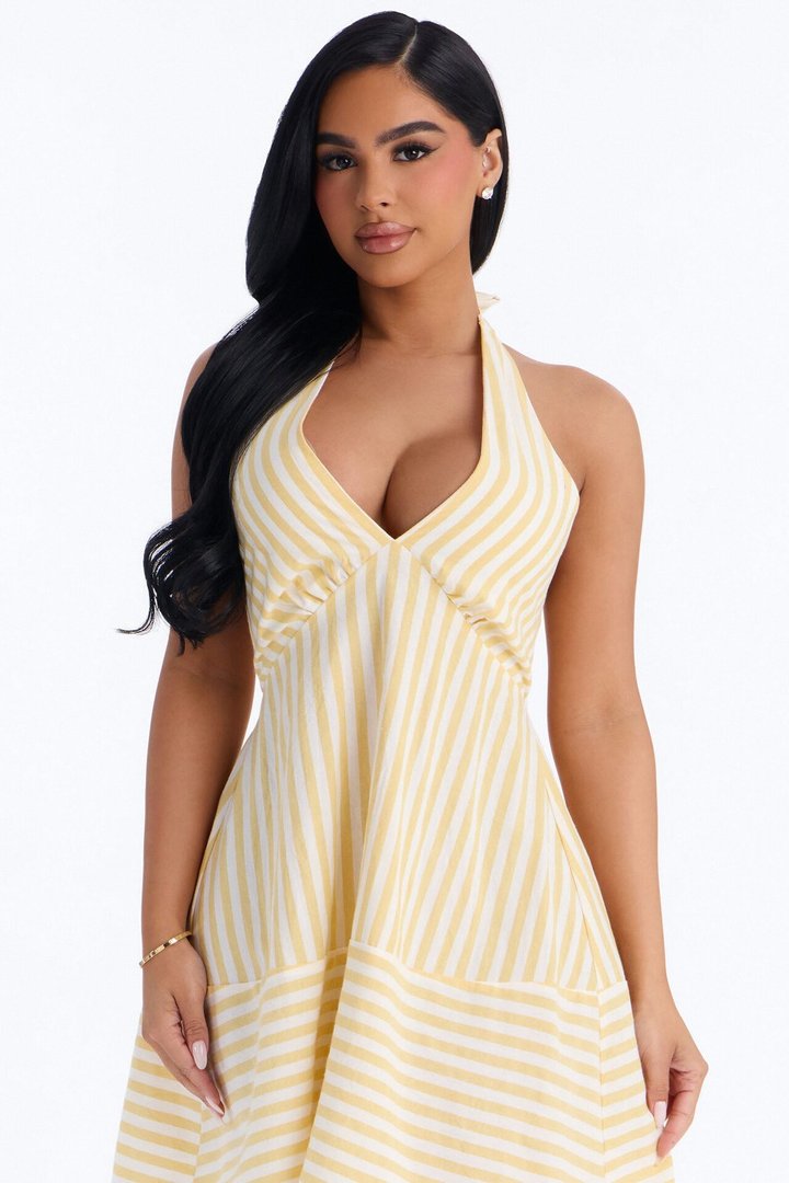 Cordelia Striped Linen Mini Dress - Yellow/combo