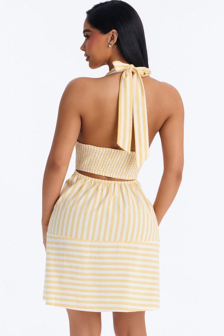 Cordelia Striped Linen Mini Dress - Yellow/combo