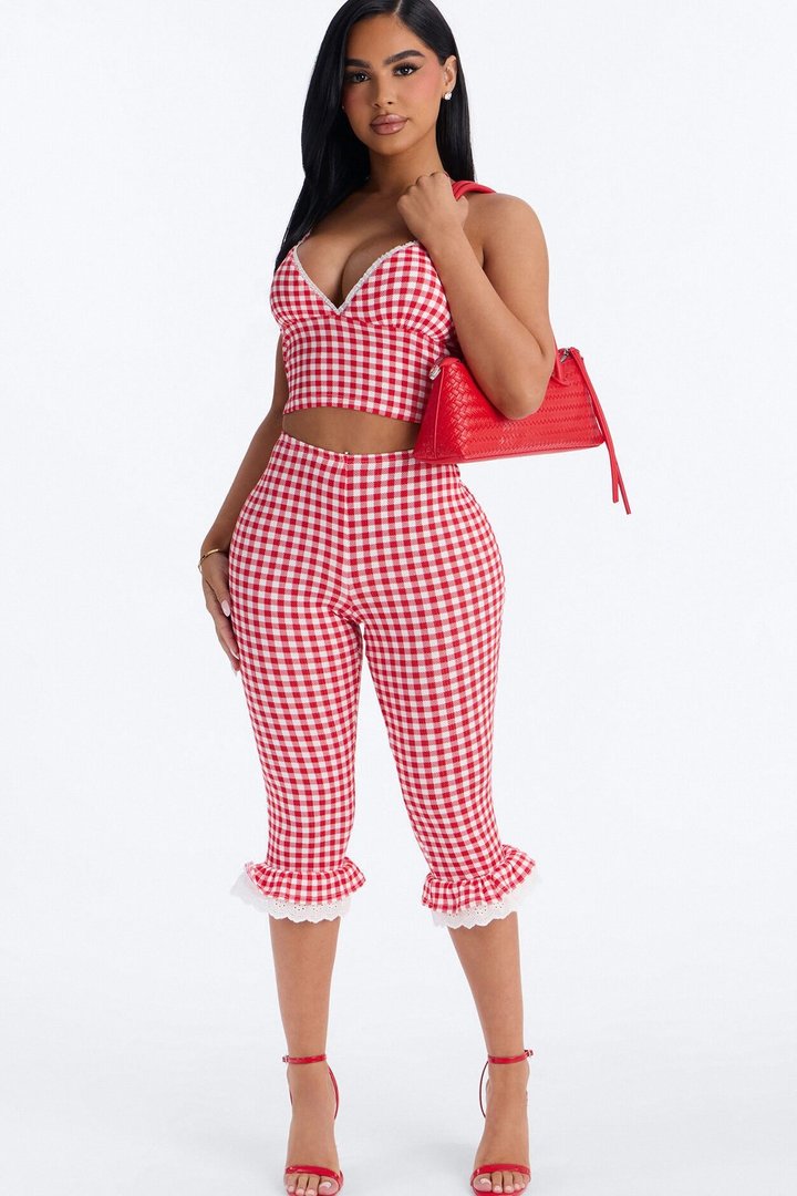 Willow Gingham Halter Capri Set - Red
