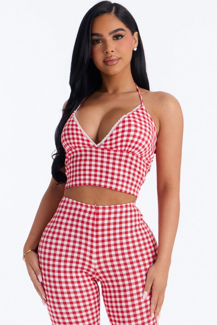 Willow Gingham Halter Capri Set - Red