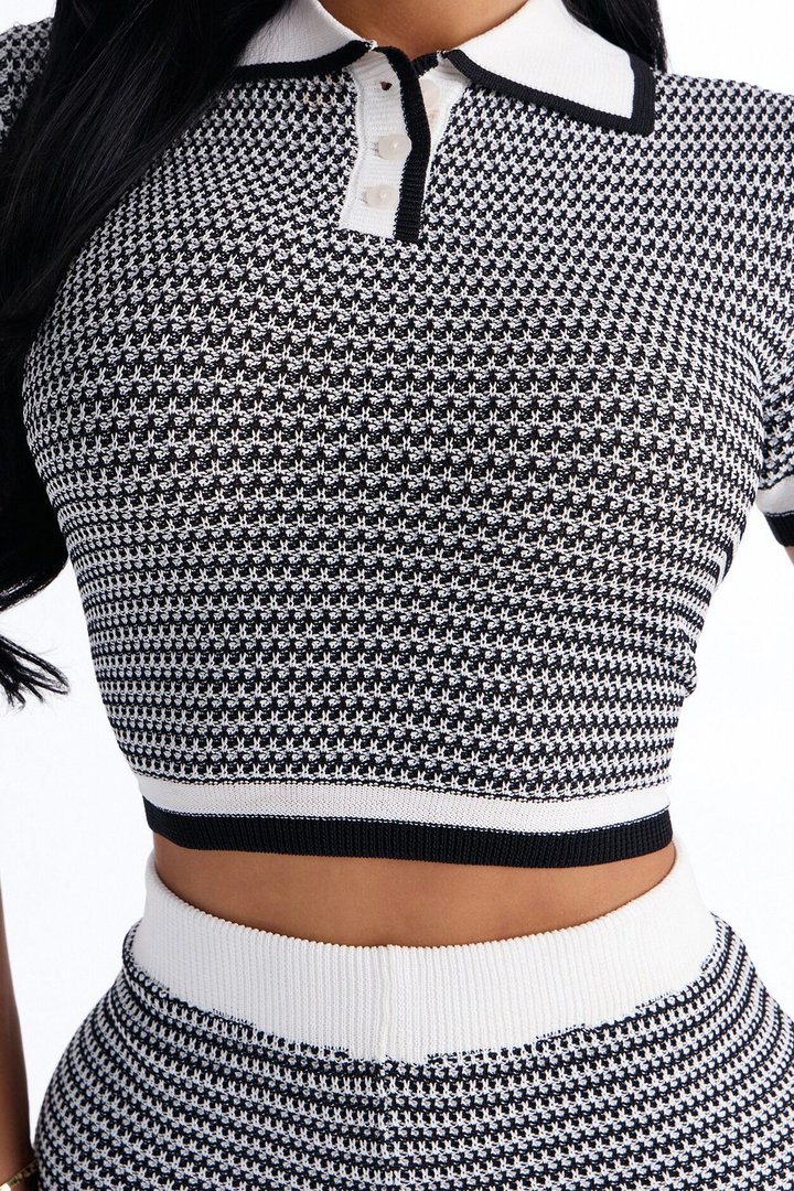 Alessia Crochet Polo And Mini Short Set - Black/White