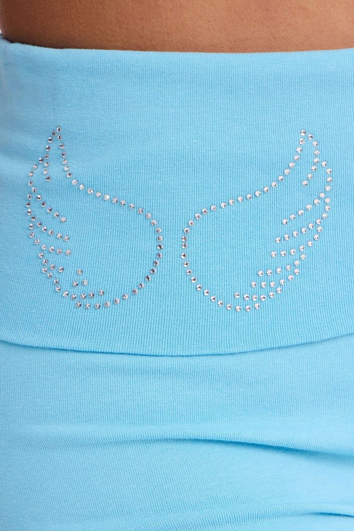 Bombshell Fold Over Waist Short Set - Light Blue