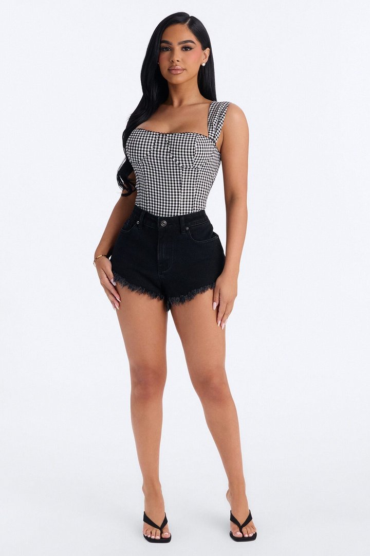 Always Around You Gingham Corset Top - Black/combo