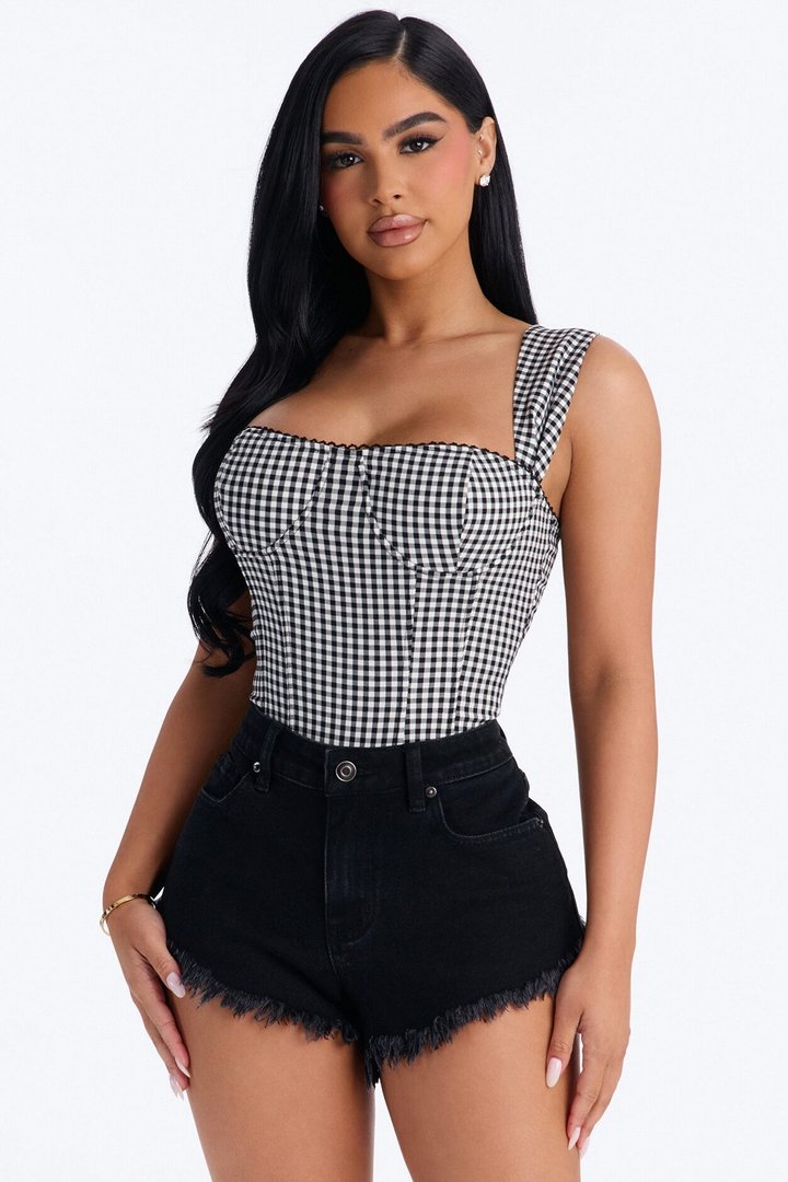 Always Around You Gingham Corset Top - Black/combo