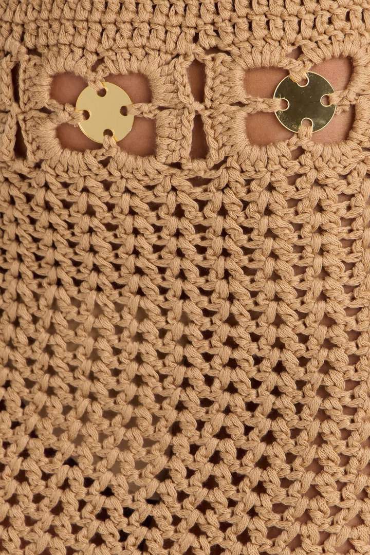 Lea Embellished Crochet Skirt Set - Taupe