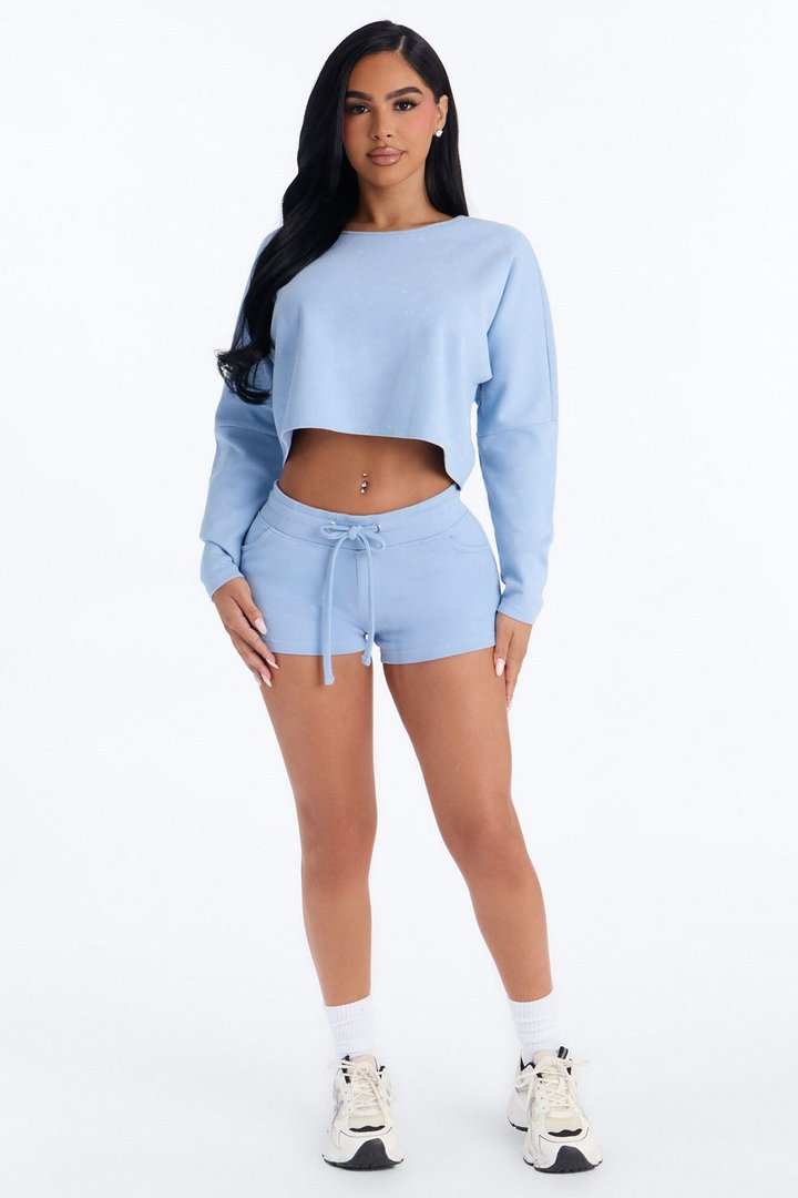 Mila Off Shoulder Micro Short Set - Blue