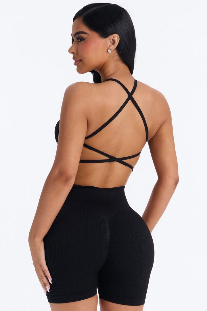 Never Settle Seamless Sports Bra Biker Short Set - Black