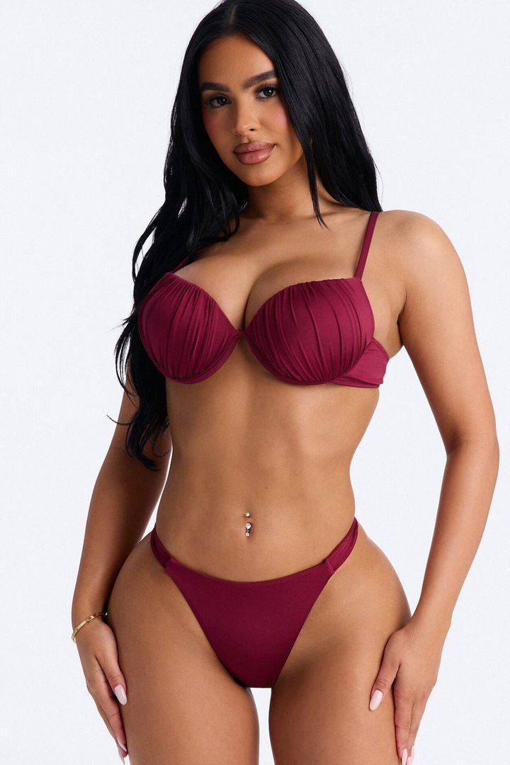 Shore A Bit Underwire Scrunchy Straps 2 Piece Bikini - Burgundy