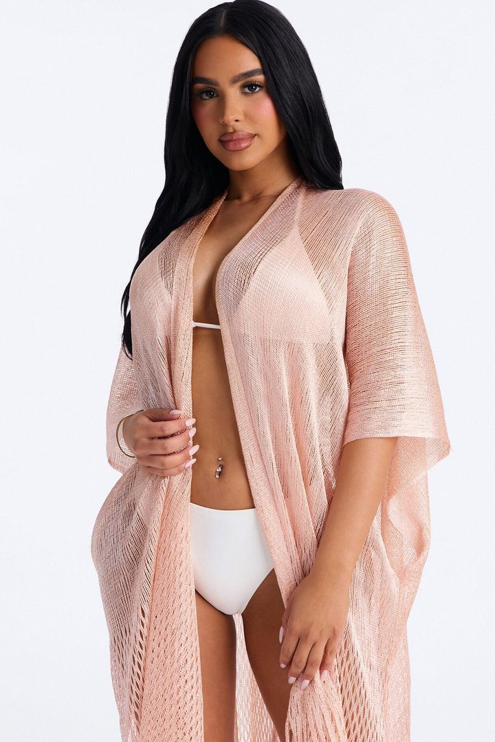 Corrine Shimmer Swim Cover Up Kimono - Rose Gold