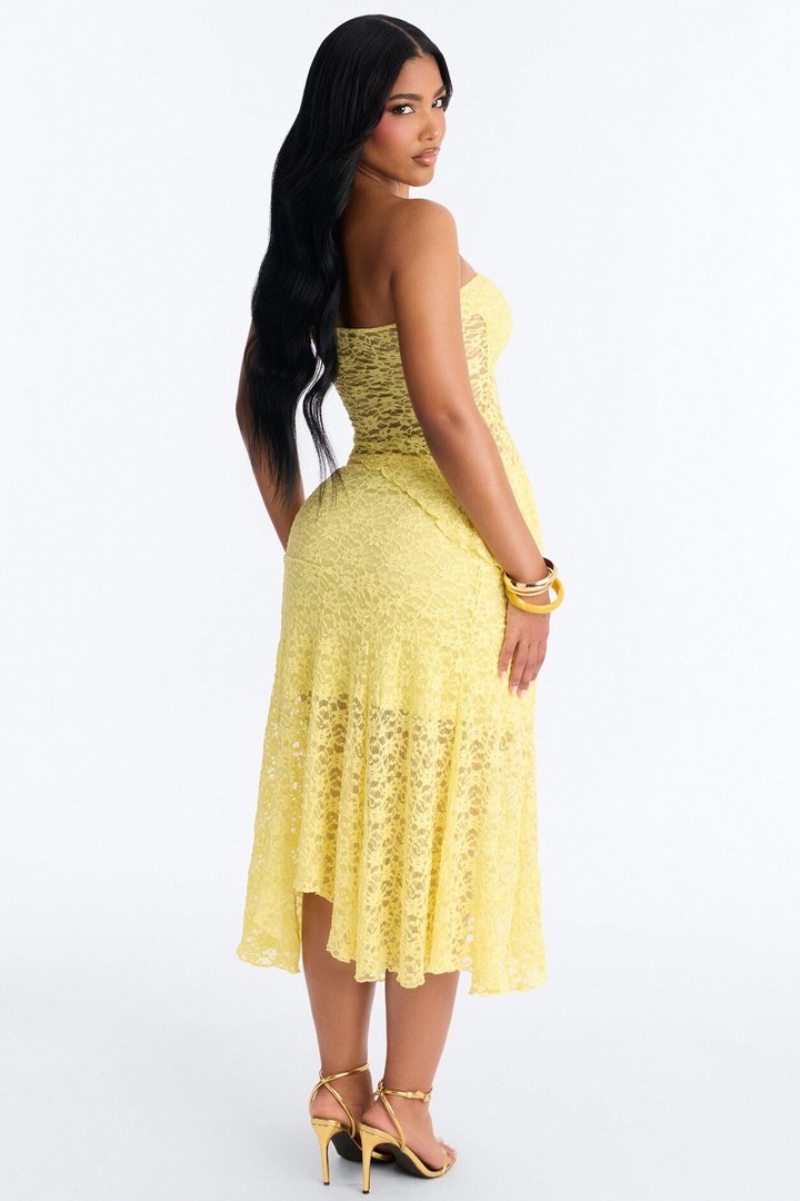 Liliana Lace Asymmetrical Skirt Set - Yellow