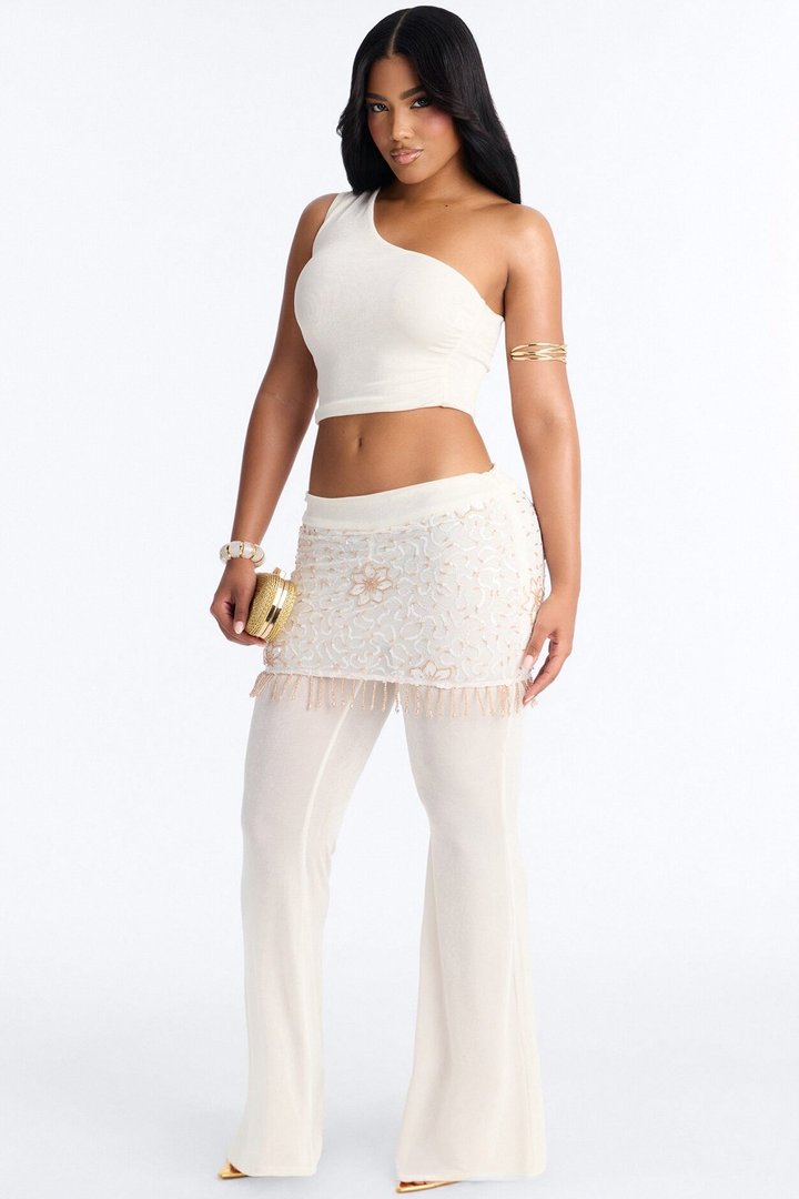 Miley Embellished Skirt Overlay Pant Set - Off White