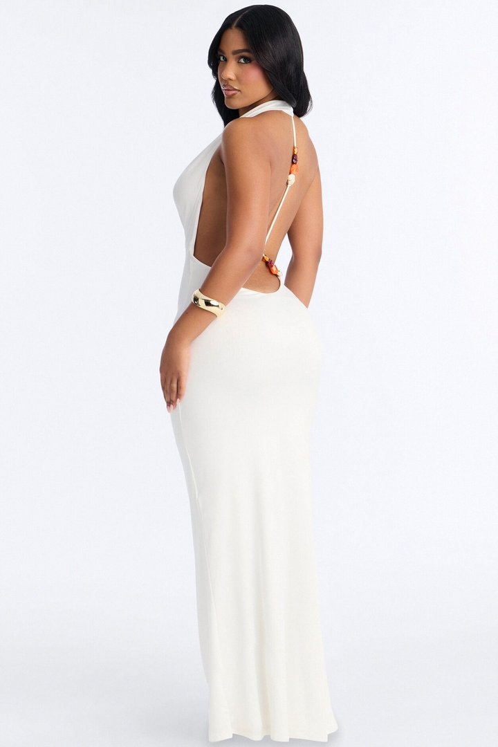 Golden Hour Glow Backless Maxi Dress - White