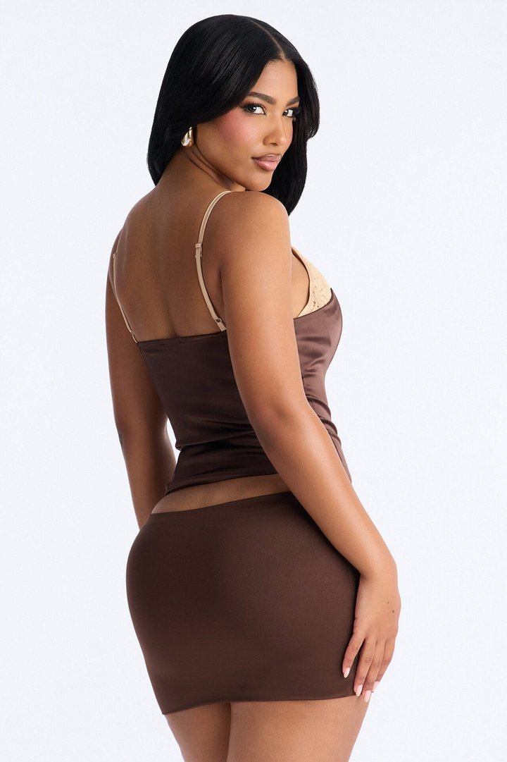 Out Of Your League Lace Contrast Satin Corset - Brown/combo