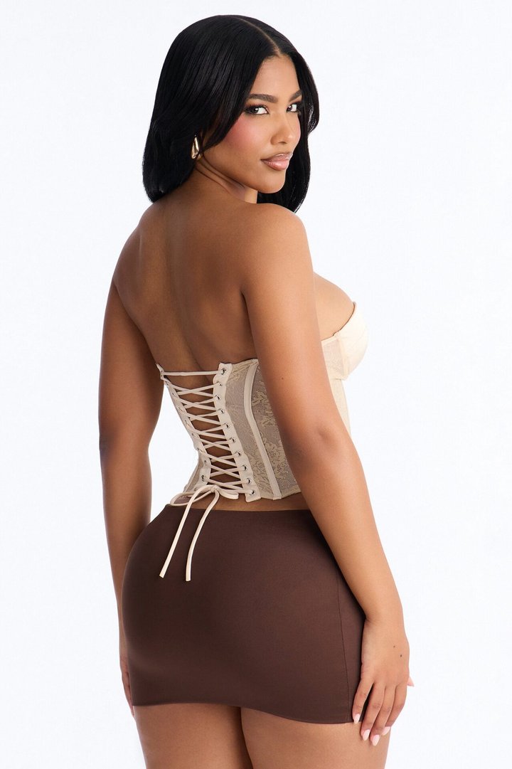 With A Tease Lace Up Lace Corset - Nude