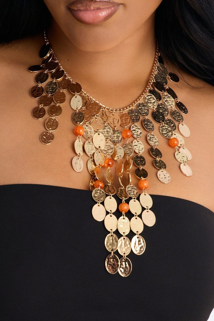Free Bead Necklace - Gold/Orange