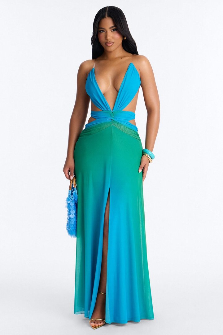 Sunset Social Mesh Maxi Dress - Blue/combo