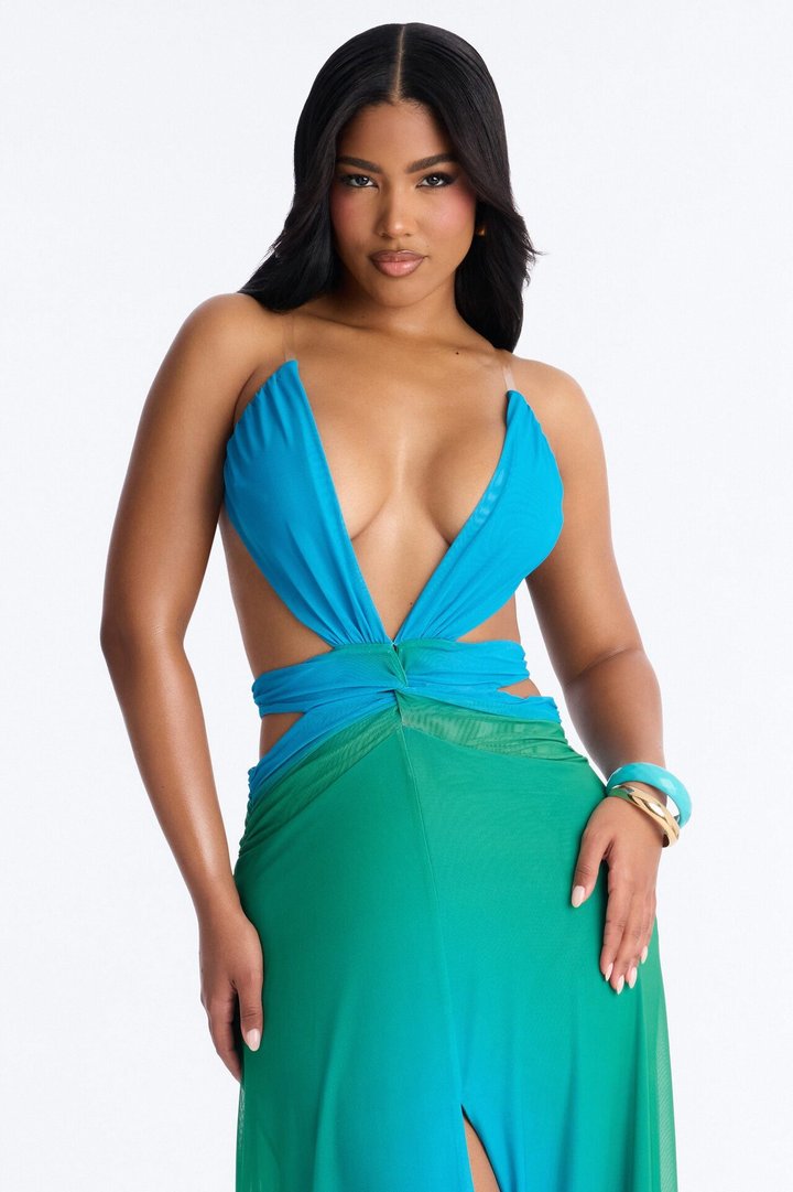 Sunset Social Mesh Maxi Dress - Blue/combo