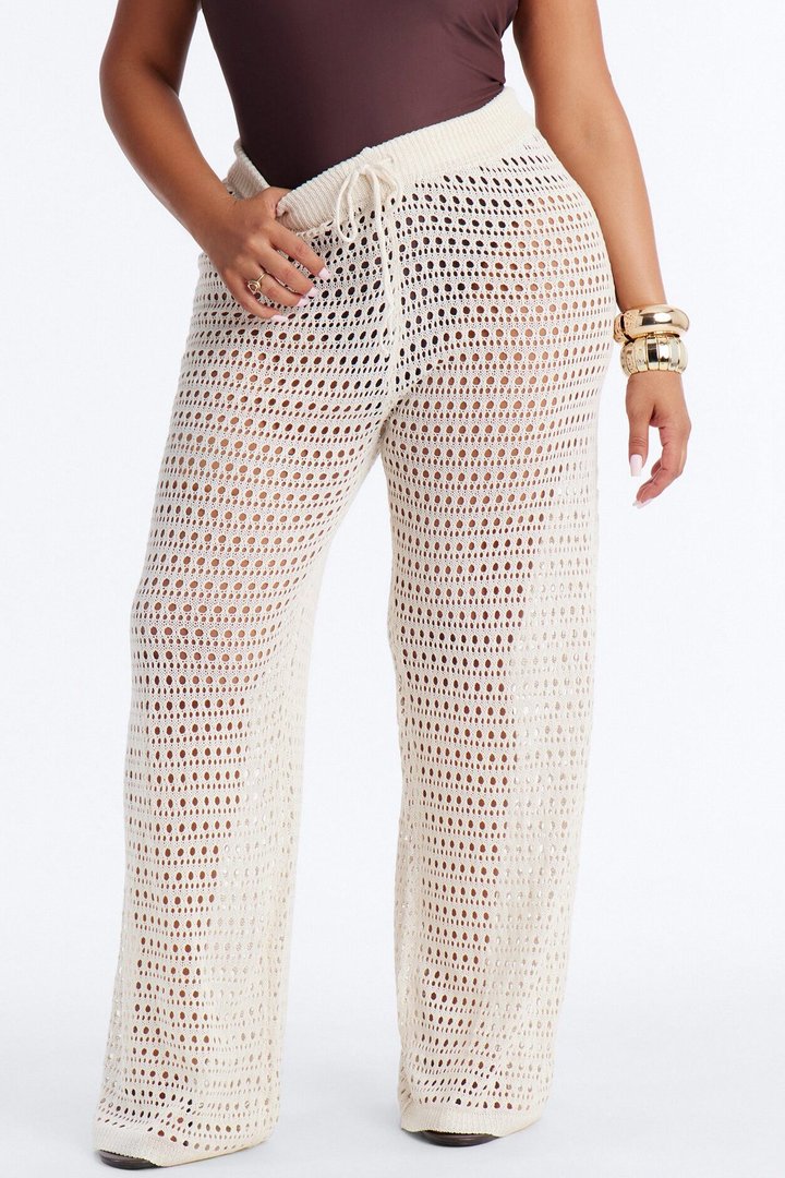Temptress Textured Knit Swim Cover Up Pant - Cream