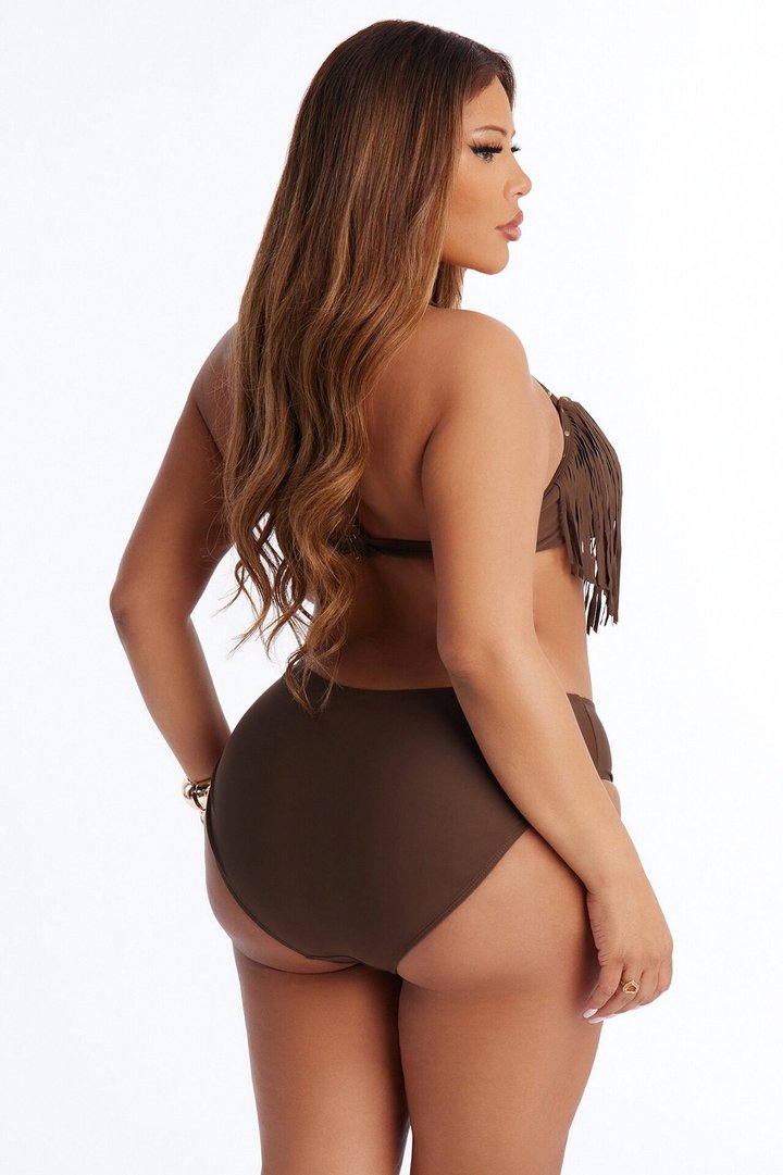 Sunkissed Mischief 3 Piece Fringe Bikini Set - Brown