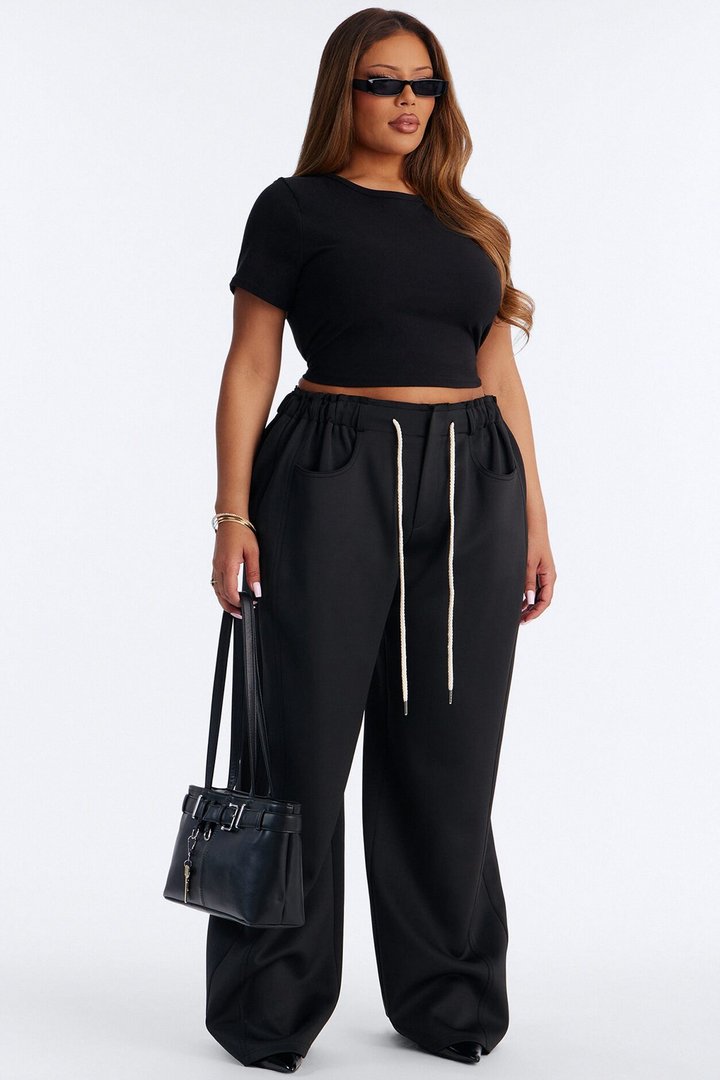 Don't Get Too Comfortable Low Rise Wide Leg Scuba Pant - Black