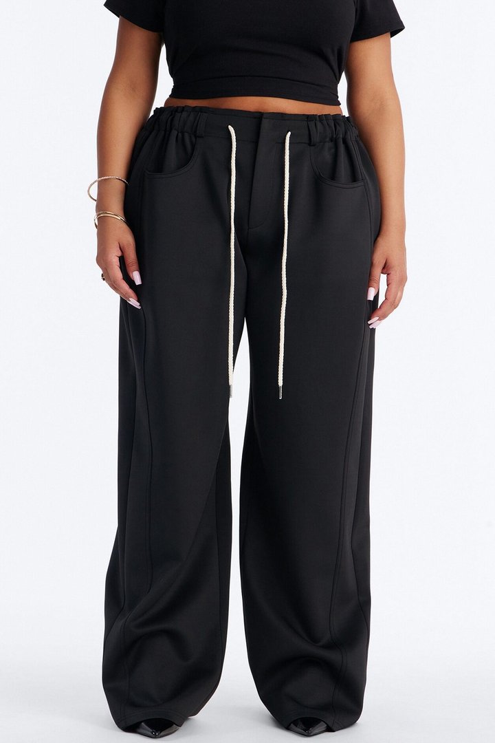 Don't Get Too Comfortable Low Rise Wide Leg Scuba Pant - Black