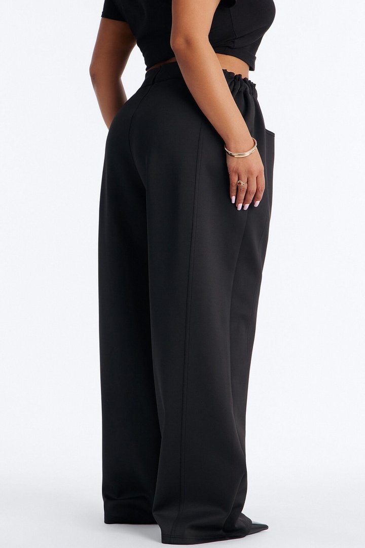 Don't Get Too Comfortable Low Rise Wide Leg Scuba Pant - Black