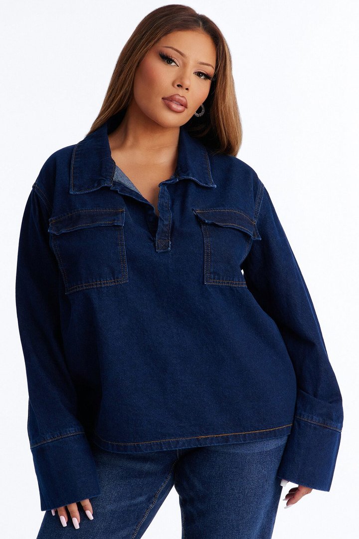 Misty Oversized Denim Top - Dark Wash