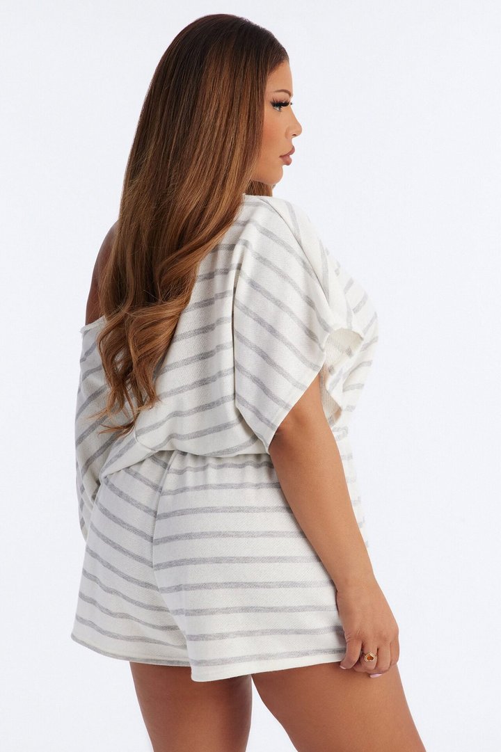 Sunday Stripes French Terry Romper - Grey
