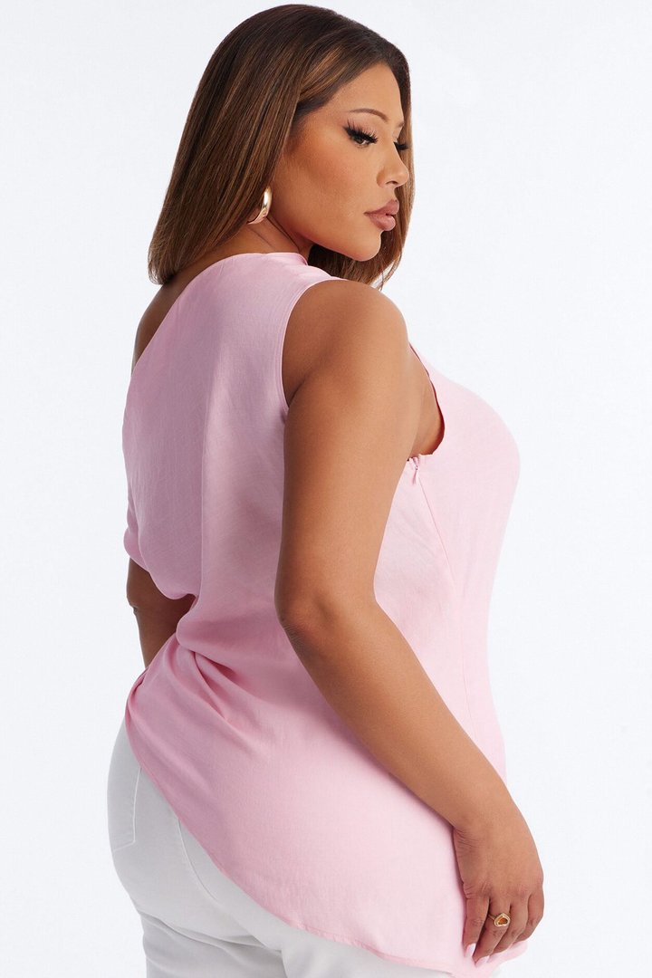 Cutie With A Duty One Shoulder Linen Top - Pink