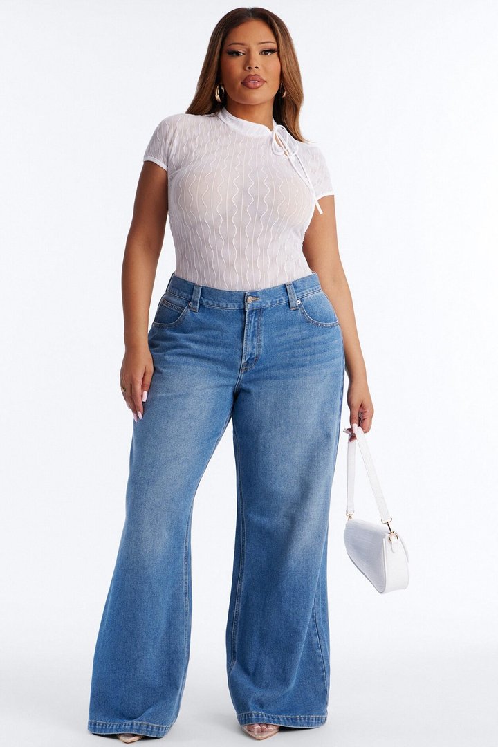 Nayeli Sheer Mesh Short Sleeve Bodysuit - Ivory