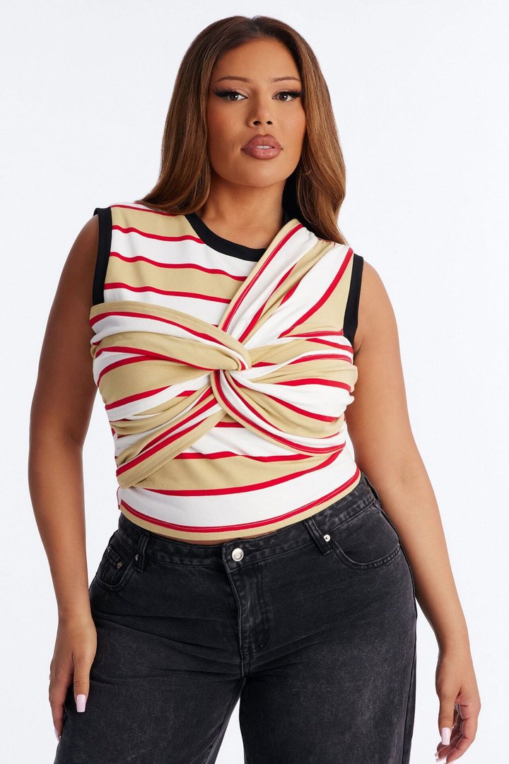 Jackie Striped Sleeveless Twist T-Shirt - Yellow/combo