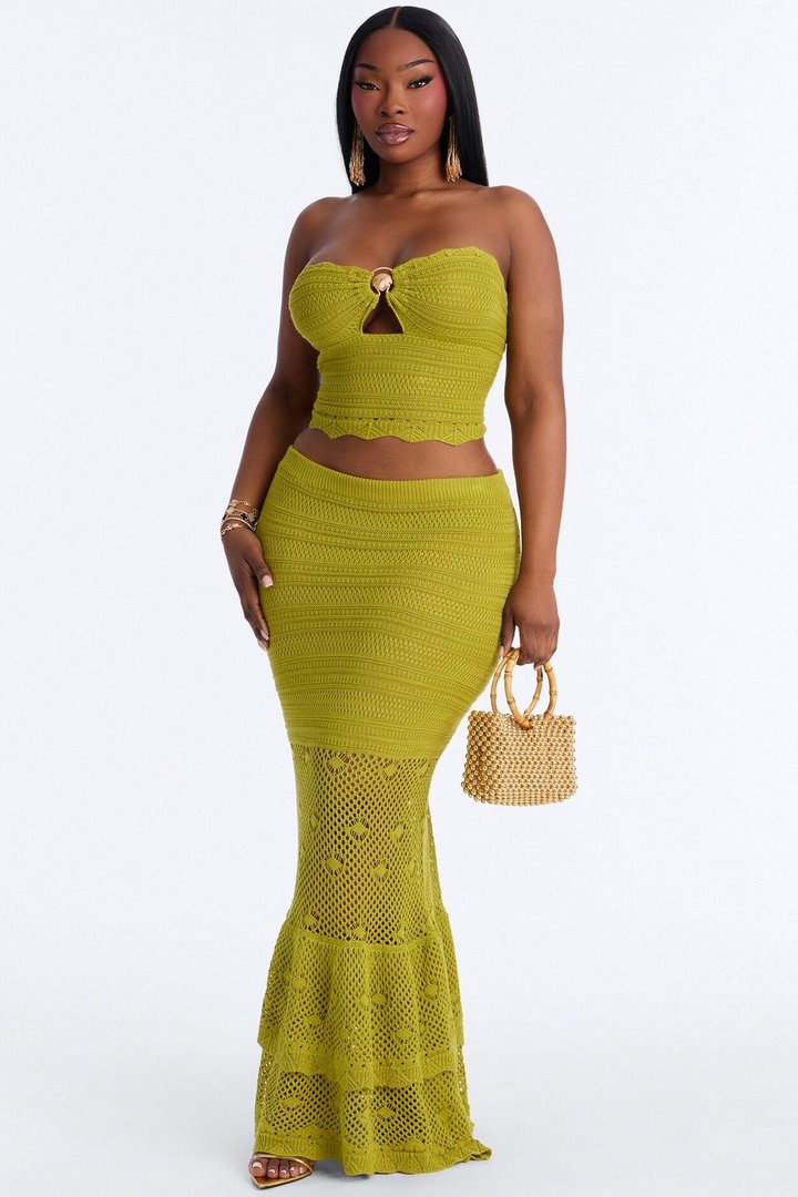 Solia Strapless Crochet Skirt Set - Chartreuse
