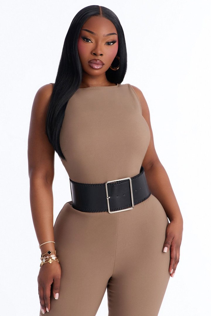 Amaya Boat Neck Belted Capri Jumpsuit - Taupe